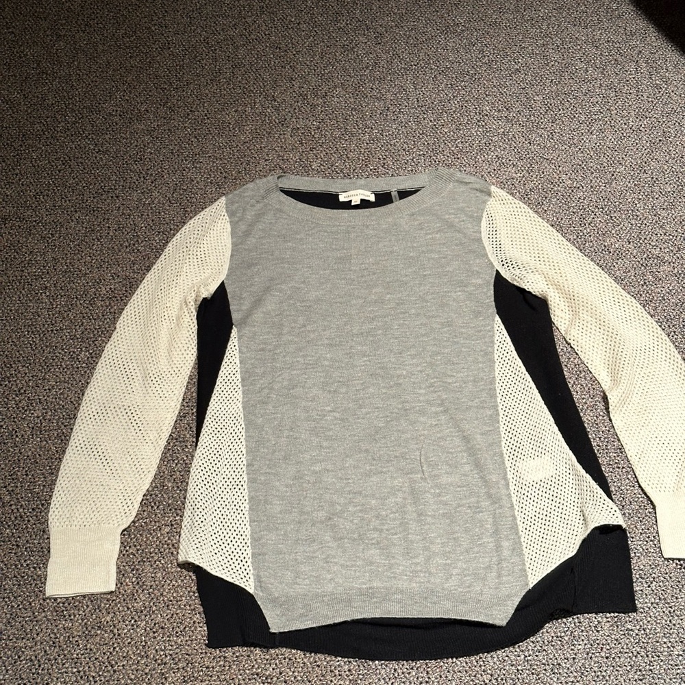 Rebecca Taylor size XS Gray Black Cream lightweight Sweater
